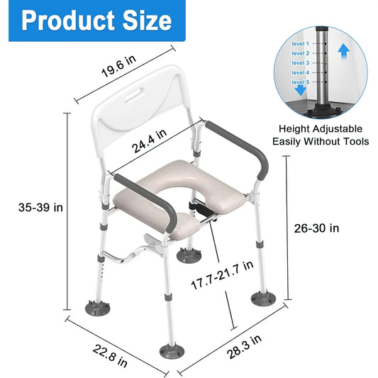 BESTSLE toilet seat and shower chair packaging with product features including 330 lb capacity and adjustable frame.