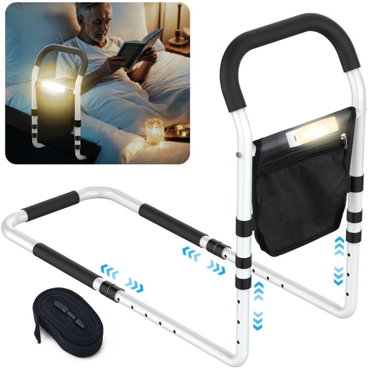 Bed rail with light and remote control on a white background