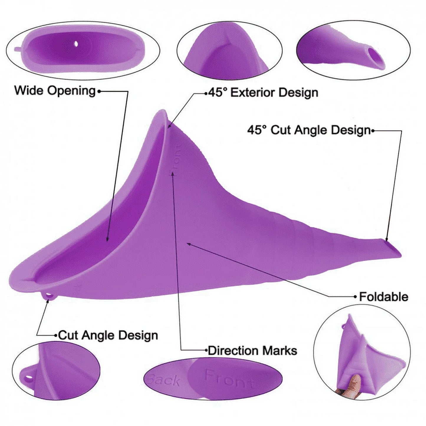 Purple dog training cone with features labeled on a white background