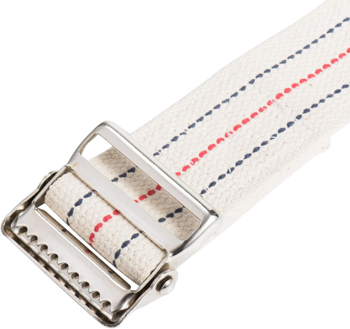 Fabric belt with a metal buckle on a white background