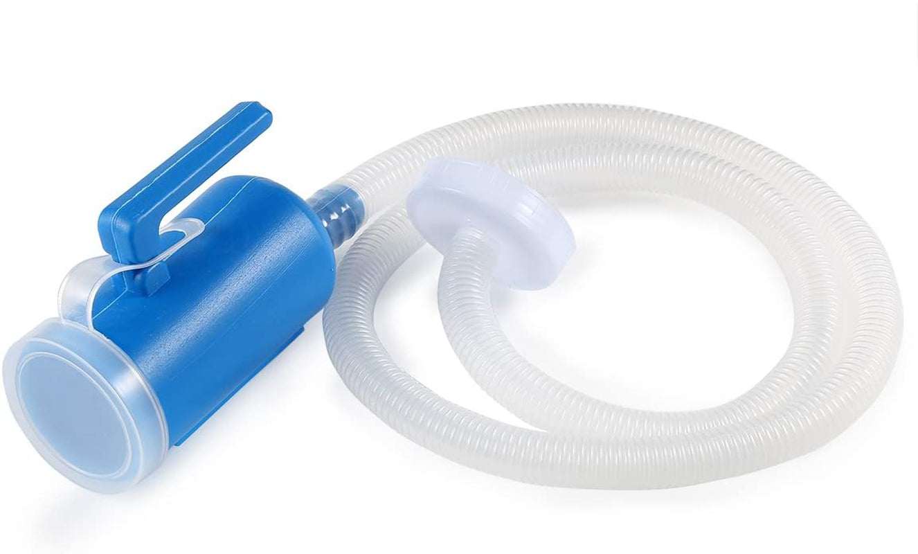 Blue urinal with clear hose on a white background