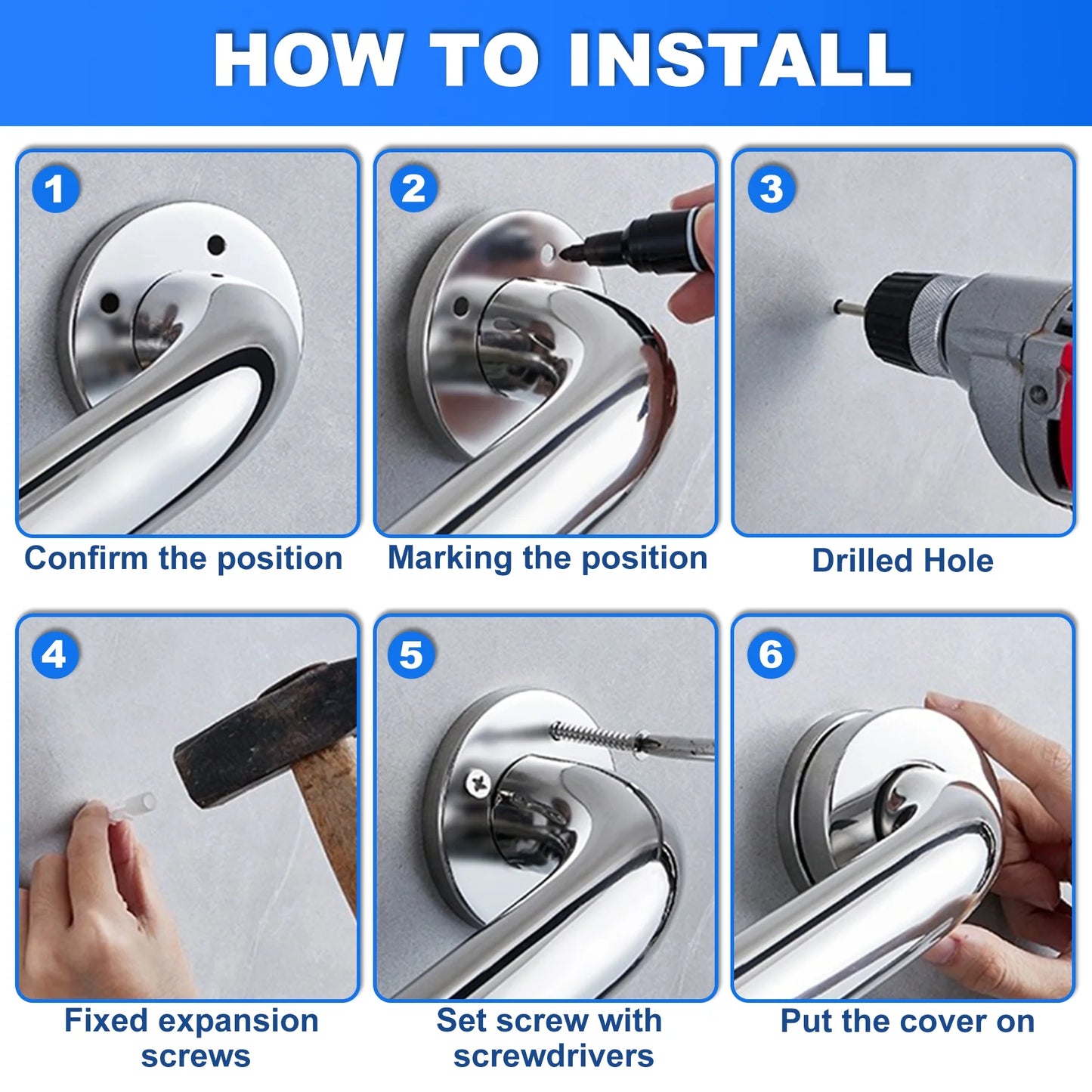 Step-by-step guide on how to install a door handle with tools and hardware.