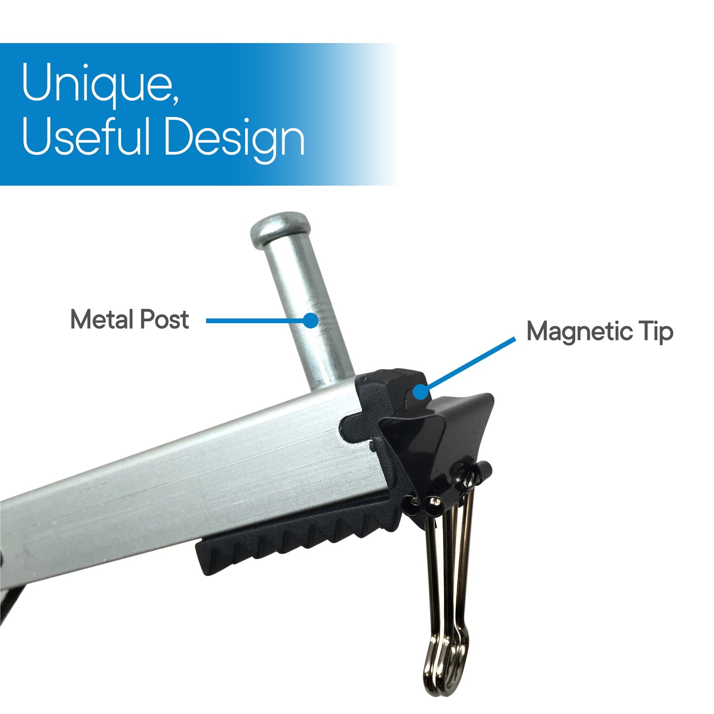 Close-up of a tool with metal post and magnetic tip, labeled on a white background.