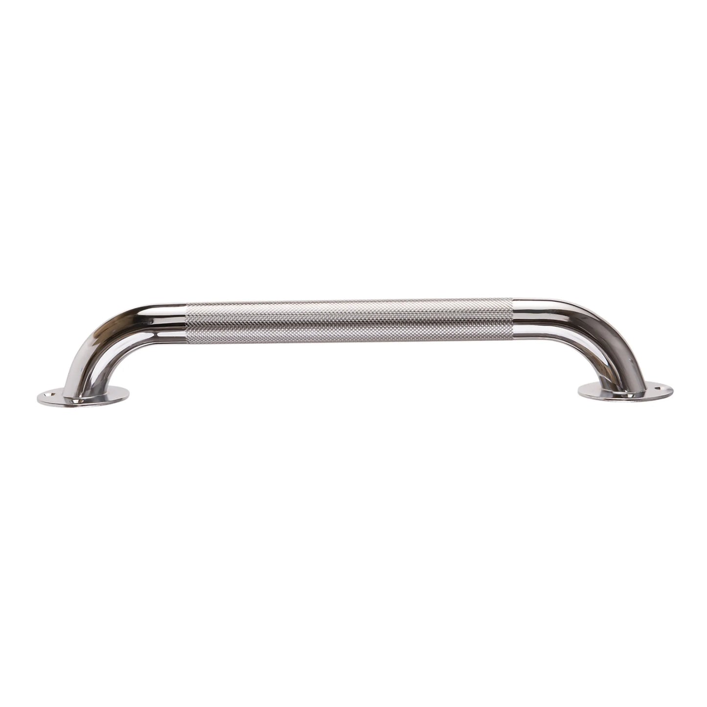 Metal grab bar with textured surface on a white background