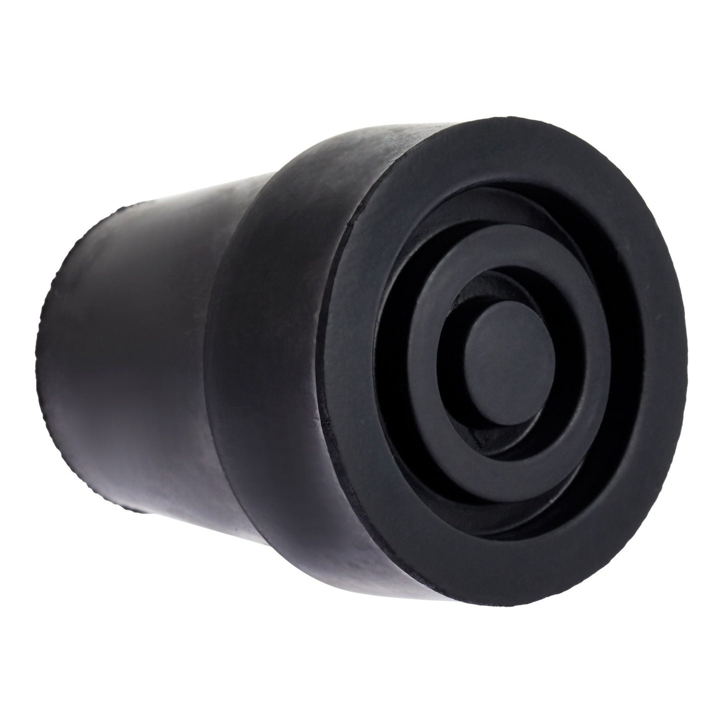 Black rubber cane tip on a white background