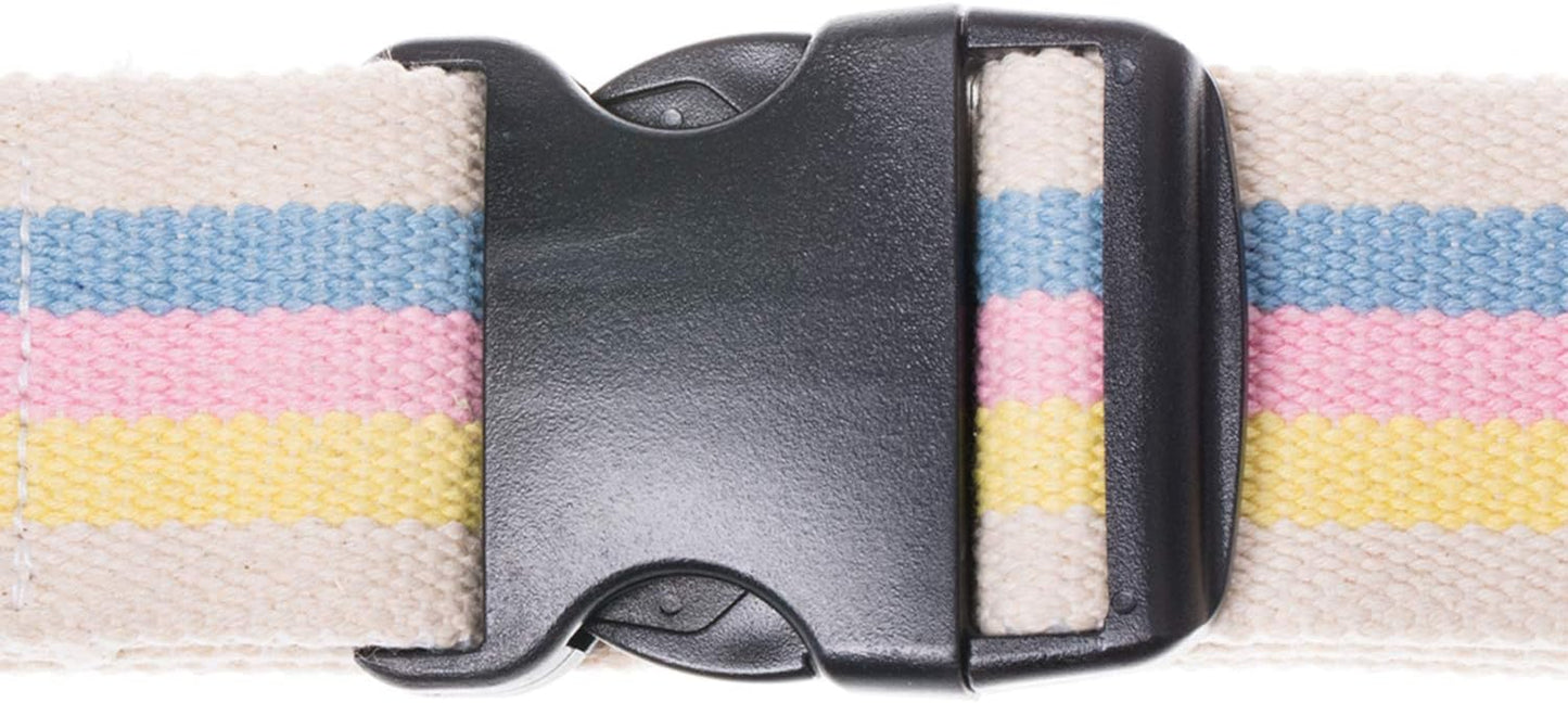 Strap with a black buckle featuring pastel-colored stripes.