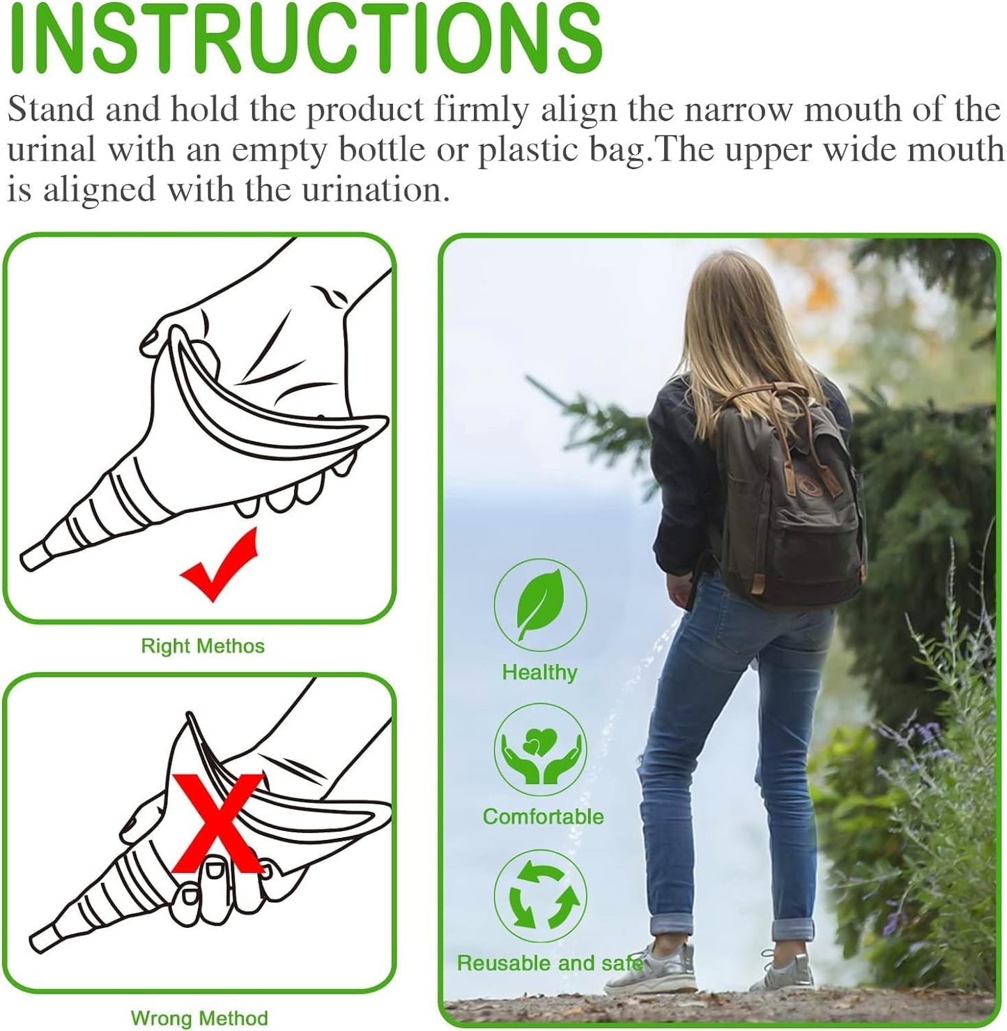 Instructions for using a product, with illustrations and a person outdoors.