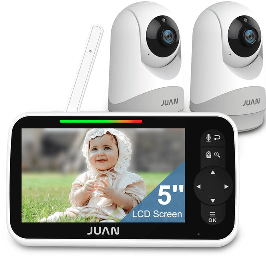 Two baby monitors with a display showing a child, branded 'Juan'.