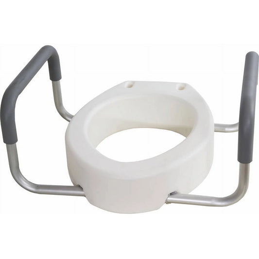 Top-down view of Essential Raised Toilet Seat highlighting elongated bowl compatibility and non-slip surface.