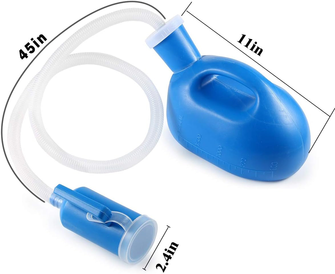 Blue and clear plastic device with measurements on a white background