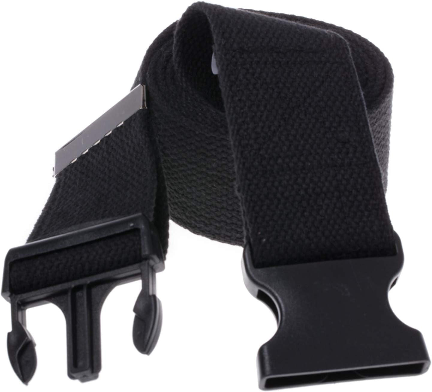 Black belt with a metal buckle on a white background