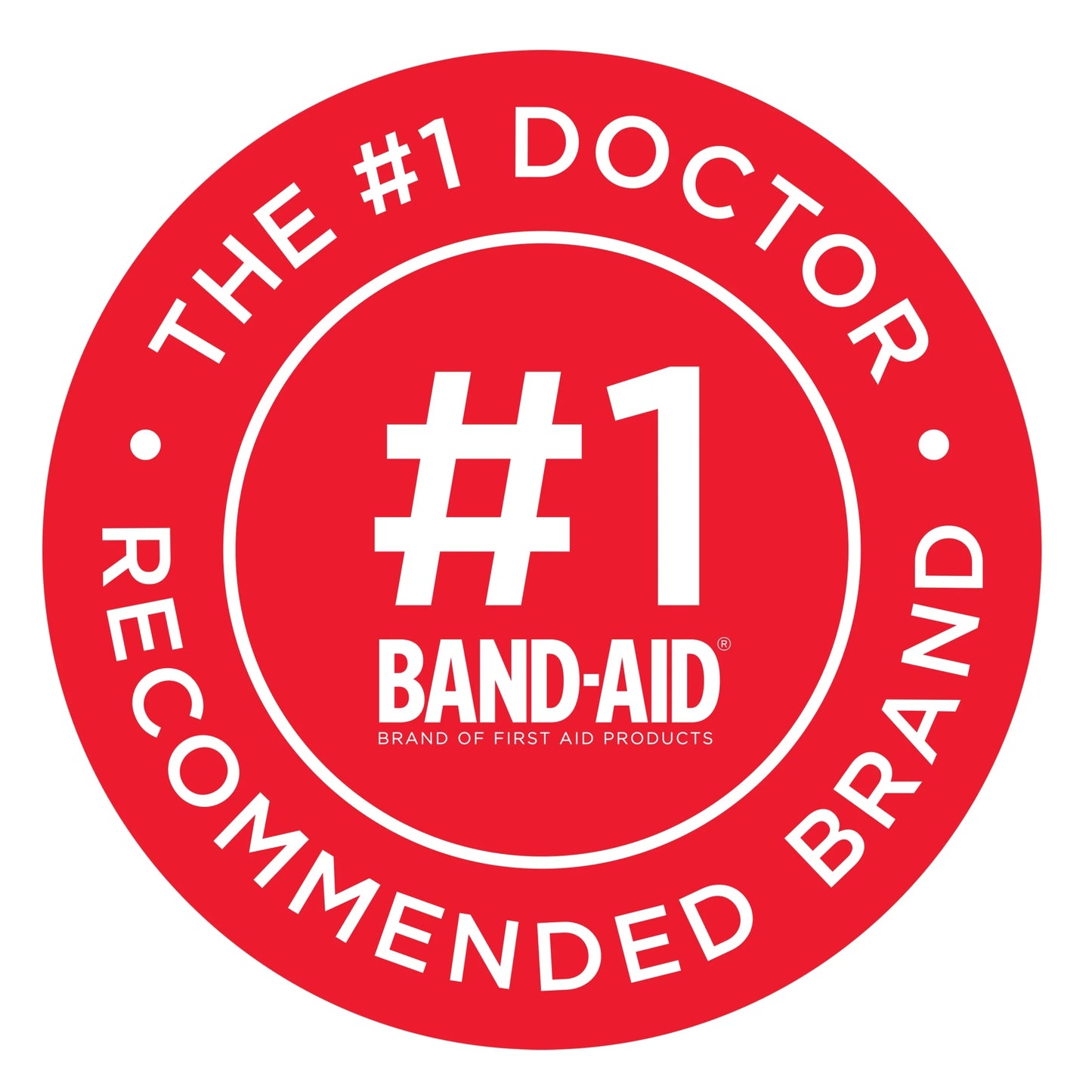 Red circle with 'The #1 Doctor Recommended Band-Aid Brand' text on a white background