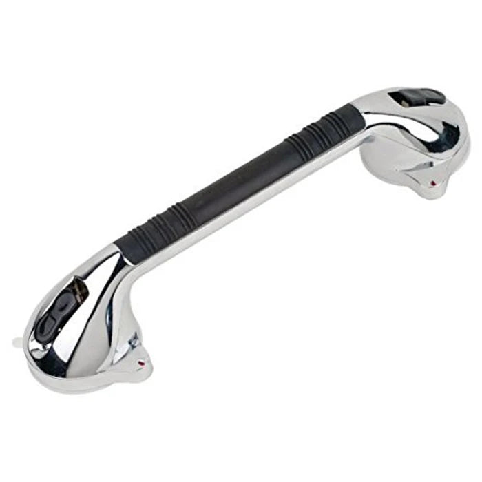 Black metal grab bar on a white background
