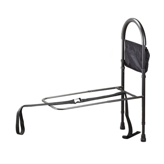 Black metal bed rail on a white background