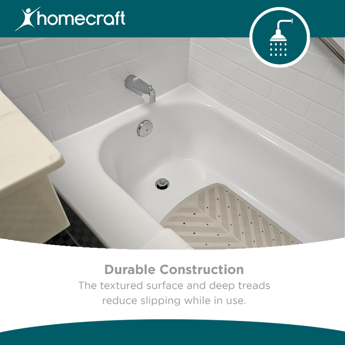 Bathroom setting with a shower bathtub and Homecraft branding.