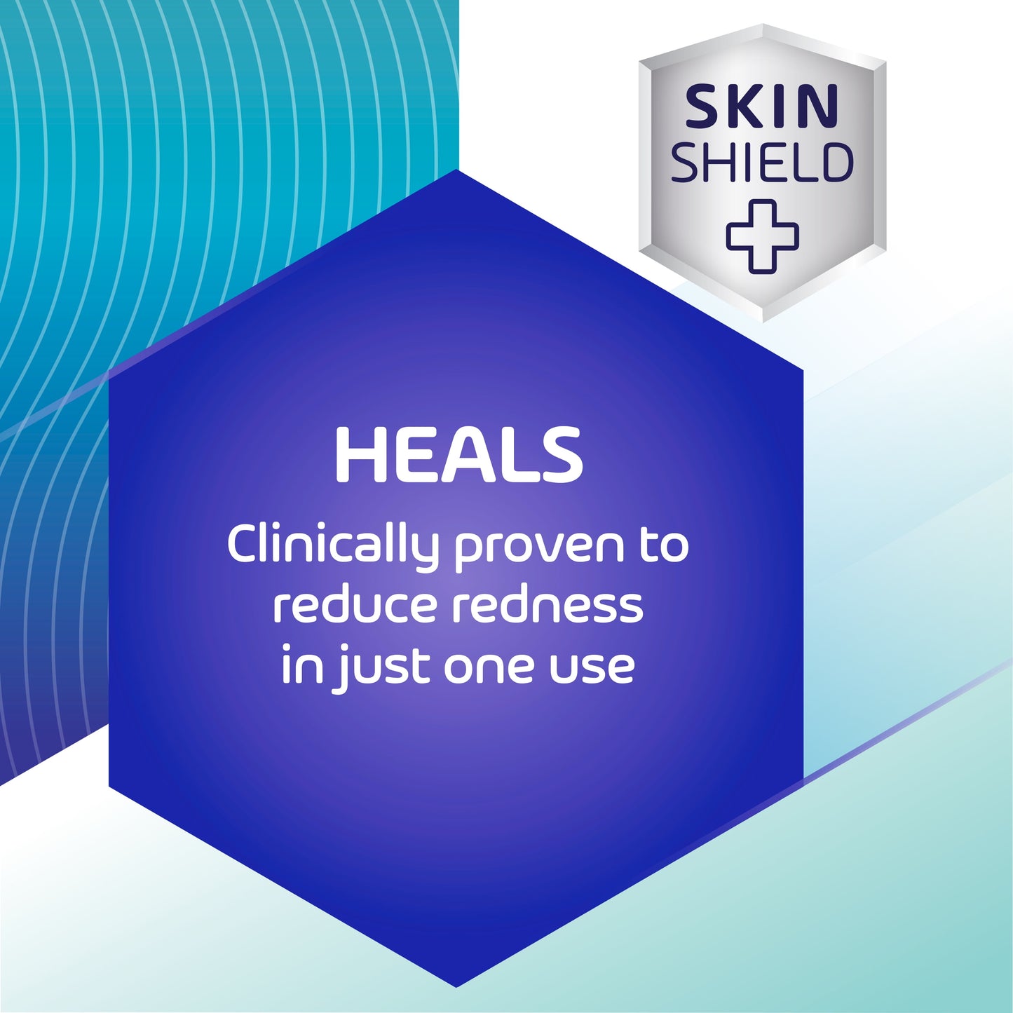 Promotional graphic for a skincare product with 'Skin Shield' logo and text about reducing redness.