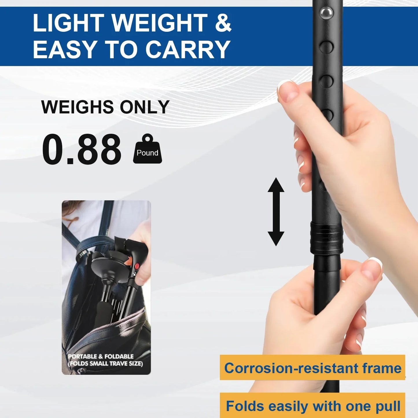 Walking Canes for Men and Women, Foldable, Adjustable, Aluminum Canes with LED Flashlight, Fall Alarm, Free Standing Cane, Pivot Tip, Heavy Duty Walking Sticks for Seniors & Adults