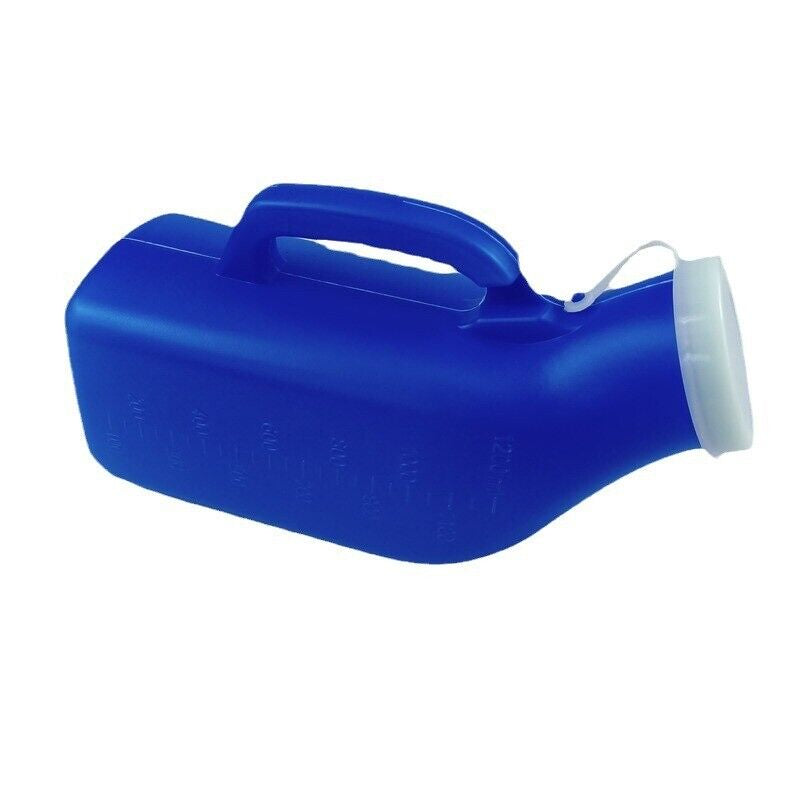 Blue plastic container with a handle on a white background