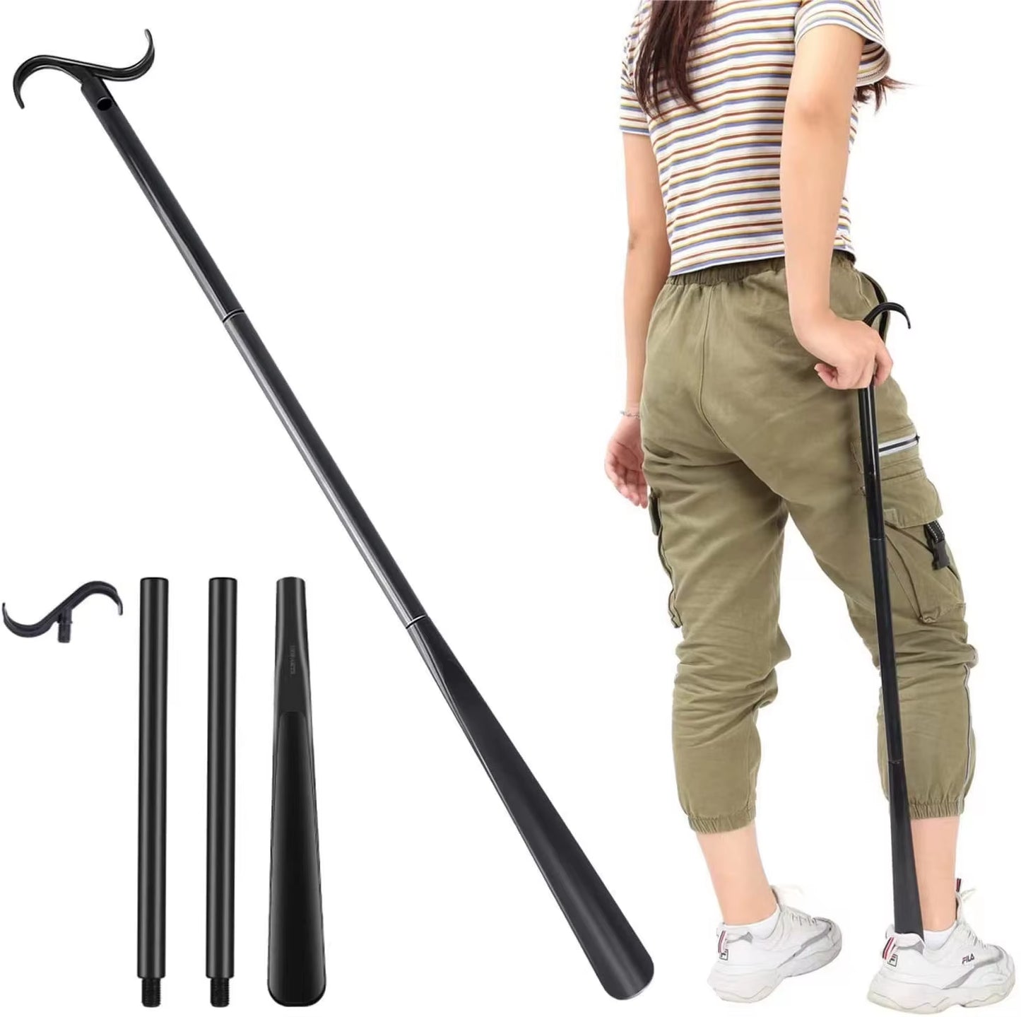 Detachable Clothing Auxiliary Tool Long Coat Shoe Sock Care Multi-Function Shoe Sock Care Aid Includes Shoe Horn Assistance