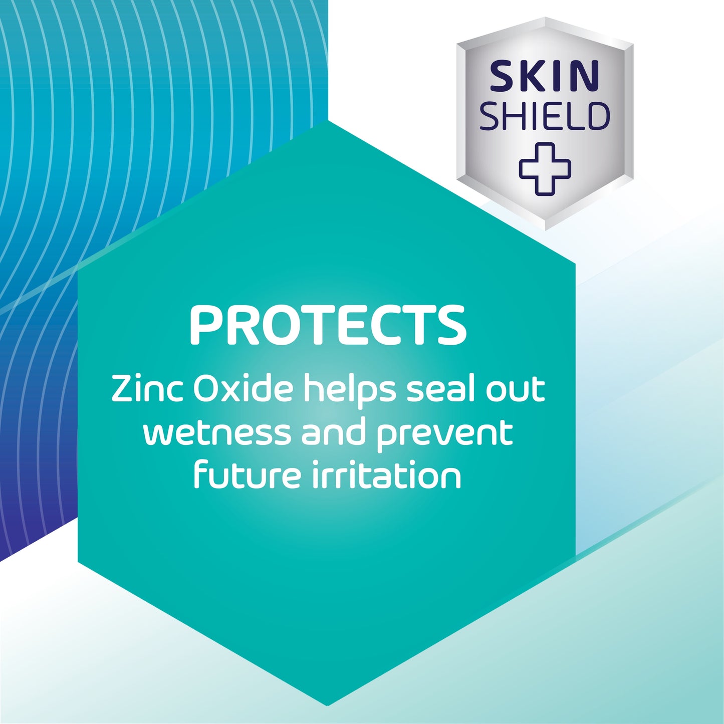 Promotional graphic for a skin protection product with text about zinc oxide and a 'Skin Shield' logo.