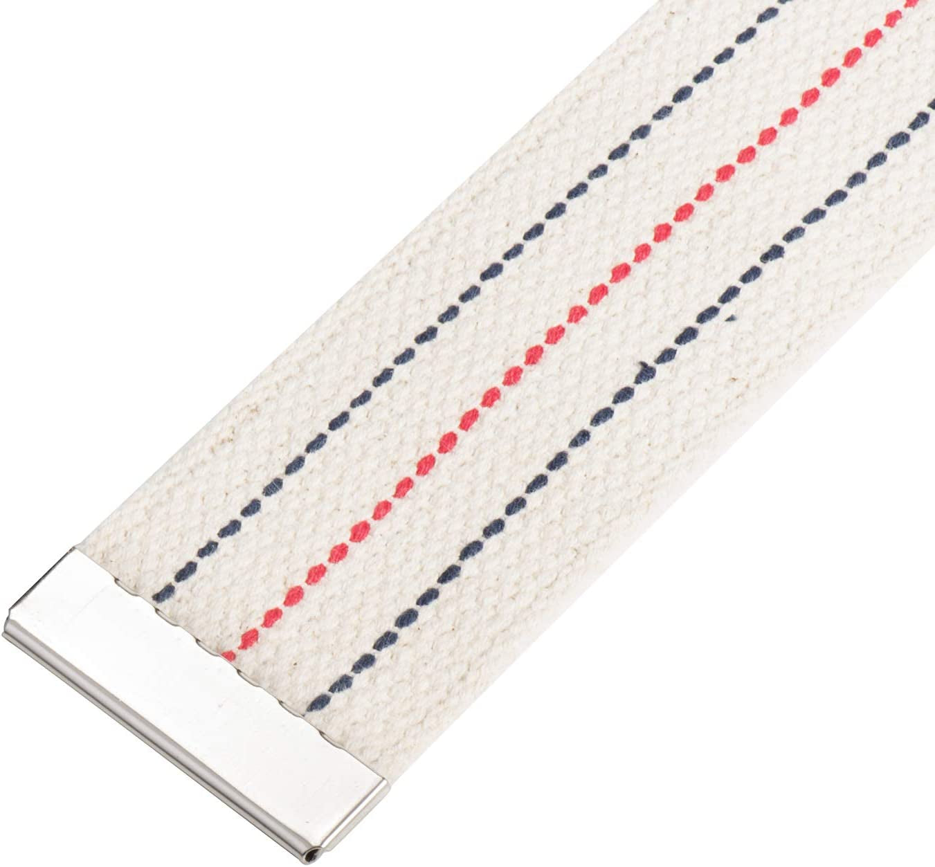 Woven belt with red and blue stripes on a white background