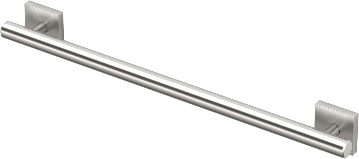 Stainless steel towel bar on a white background