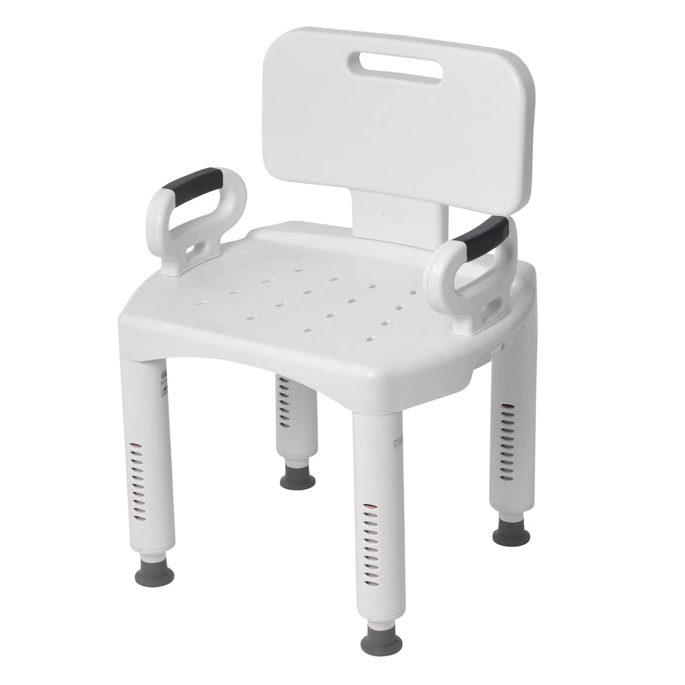 Drive Medical Premium Series Shower Chair with Back & Arms – Height Adjustable, 350 lb Capacity
