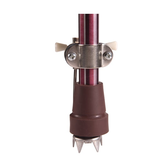 Brown garden spike with metal clip on a white background