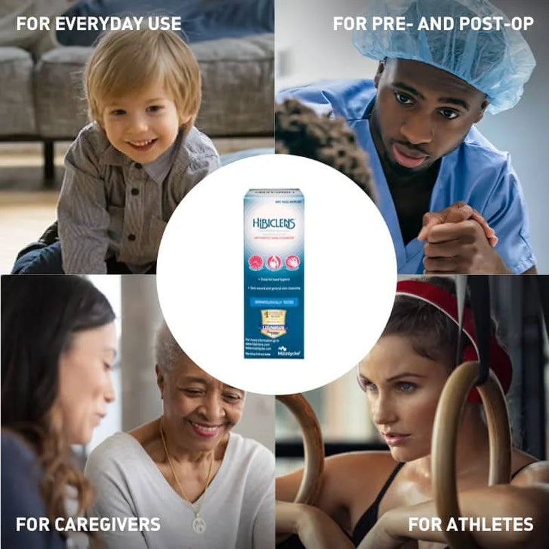 HIVICLENS product packaging with images of a child, healthcare professional, caregivers, and athlete, labeled for everyday use, pre- and post-op, caregivers, and athletes.