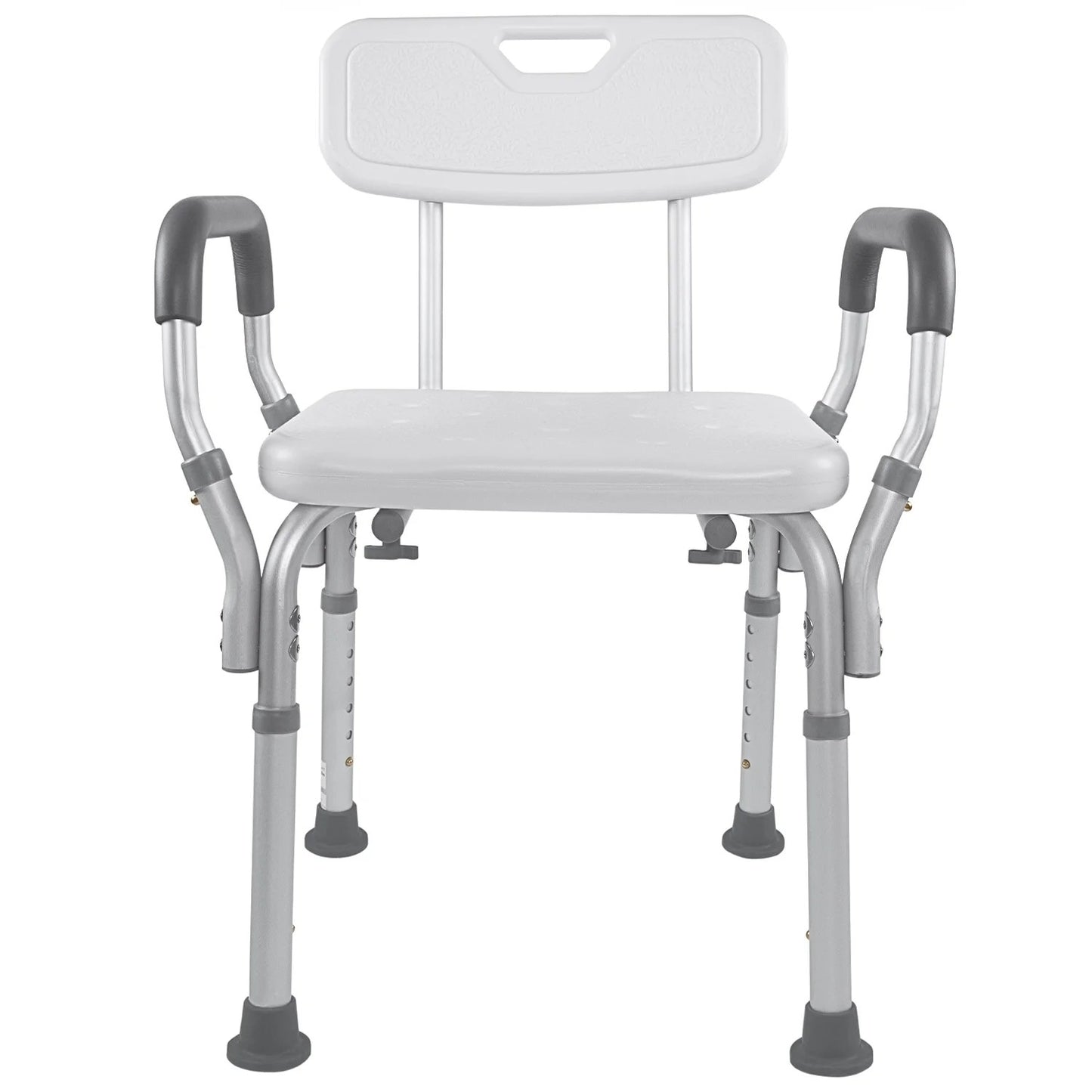 Shower chair with gray arms and legs on a white background