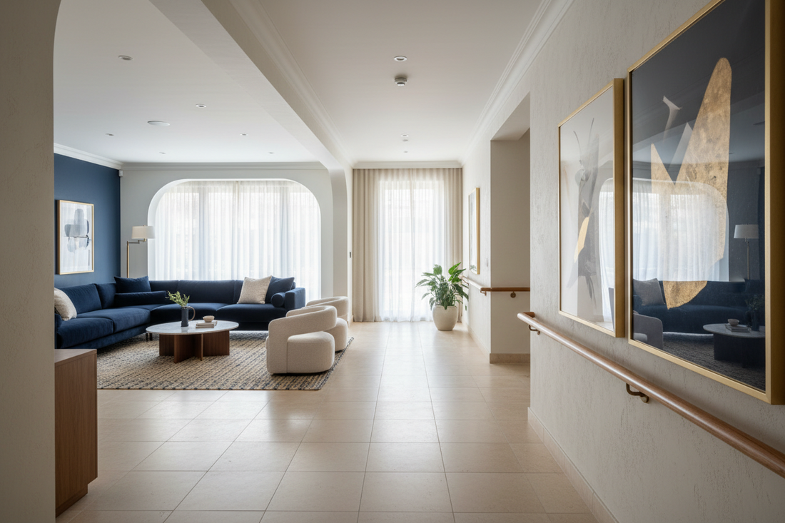 Thoughtfully designed modern home interior with elegant accessibility features blending seamlessly with premium decor