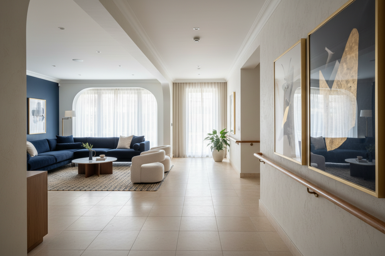 Thoughtfully designed modern home interior with elegant accessibility features blending seamlessly with premium decor