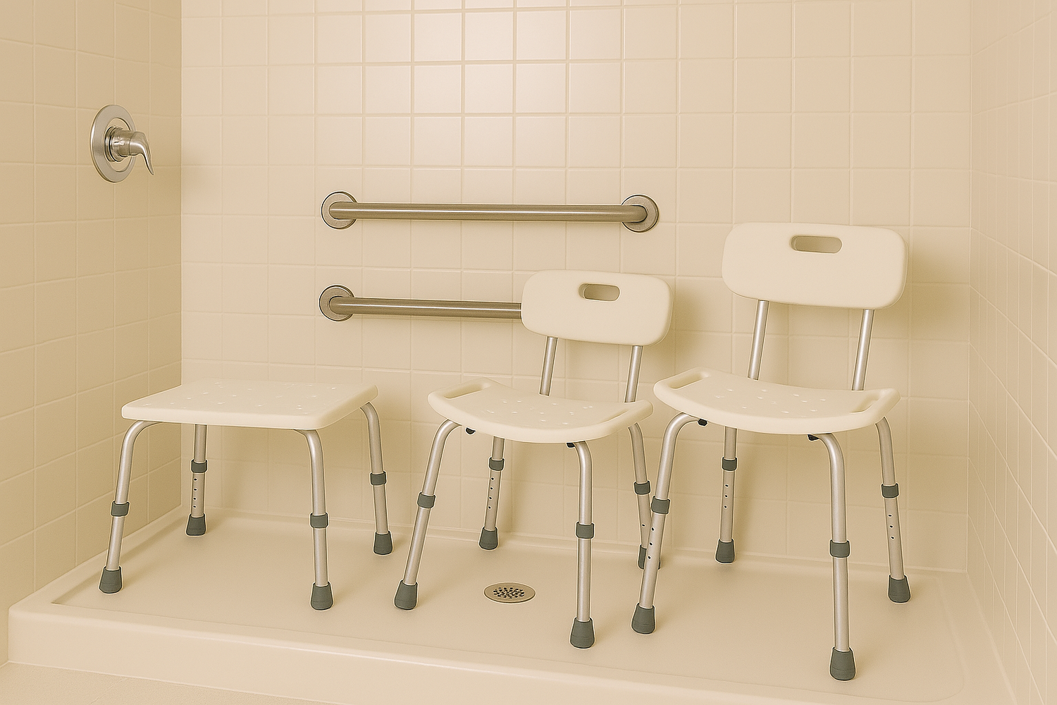 Shower chairs and benches for safe, comfortable bathing.