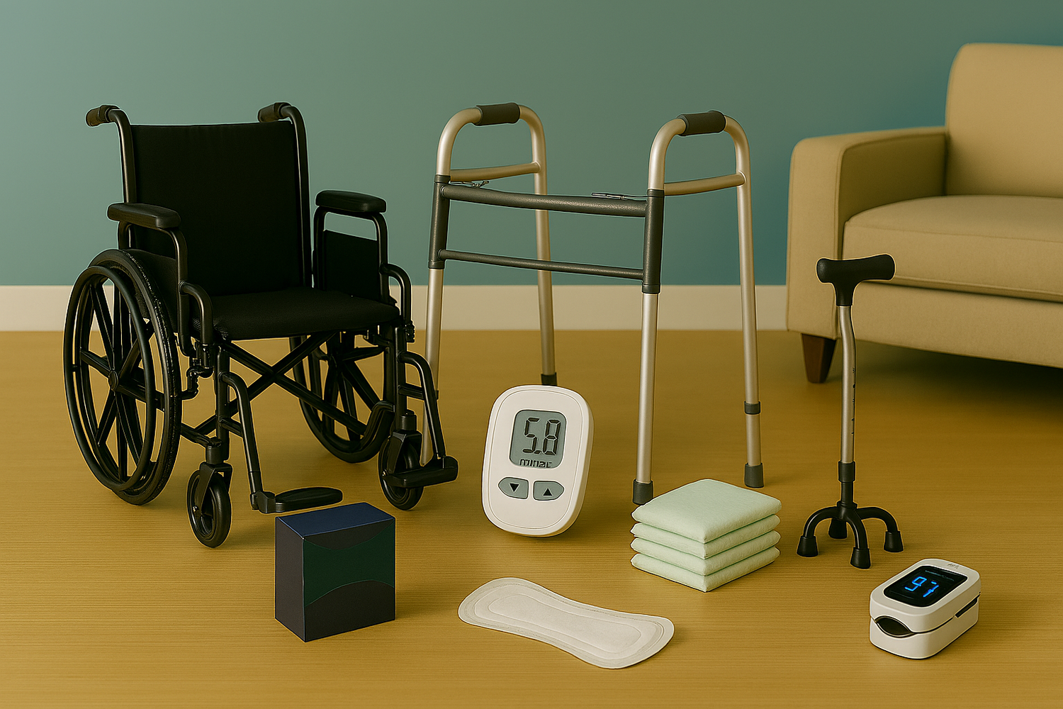 mobility aids wooden floor with teal background