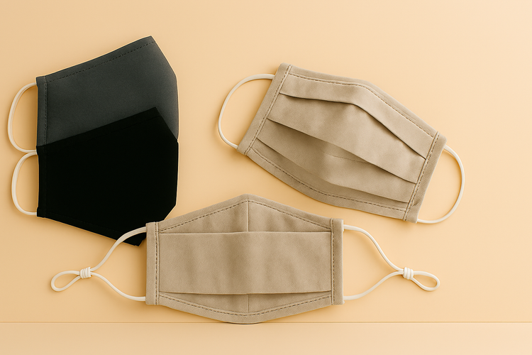 3 cloth masks on a beige background.