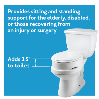 Carex Elongated Toilet Seat packaging with product features for home health care and bathroom safety.