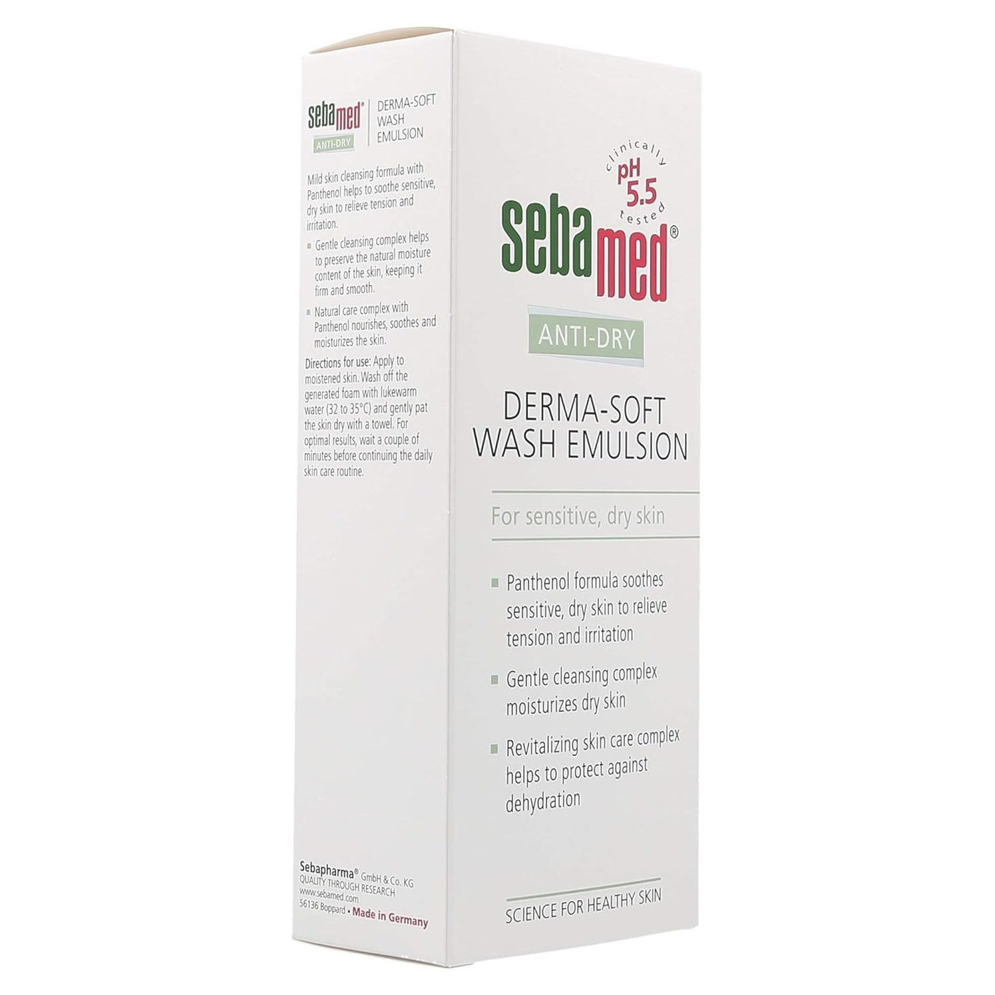 Sebamed Derma-Soft Wash Emulsion packaging on a white background

