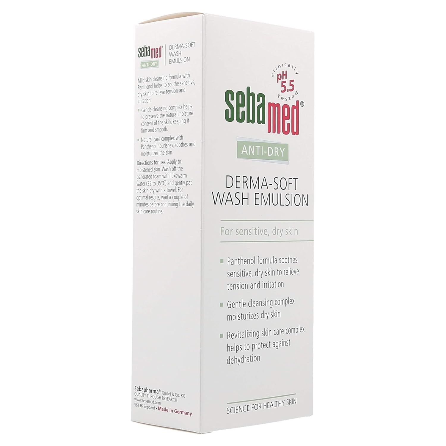 Sebamed Derma-Soft Wash Emulsion packaging on a white background


