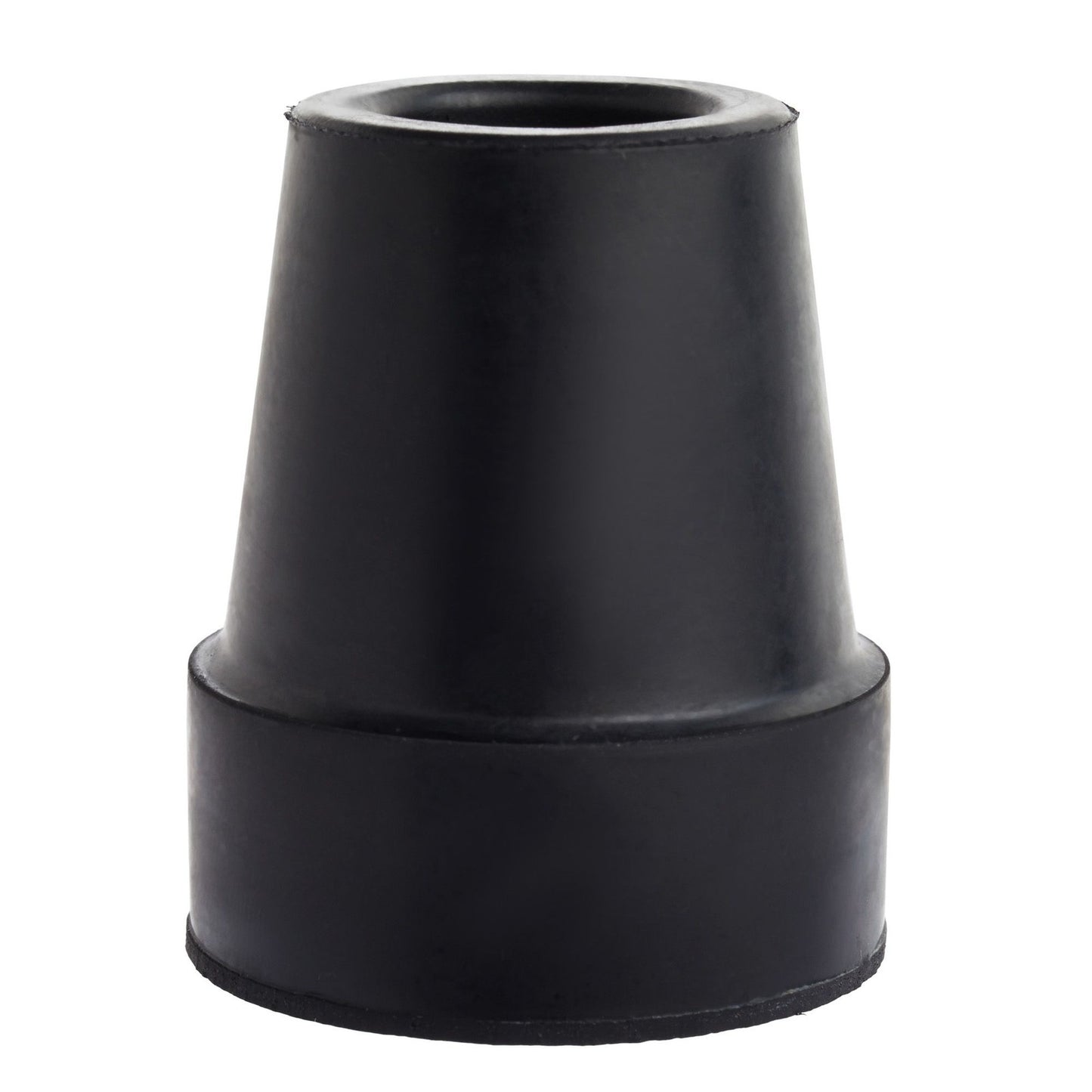 Black rubber cane tip on a white background


