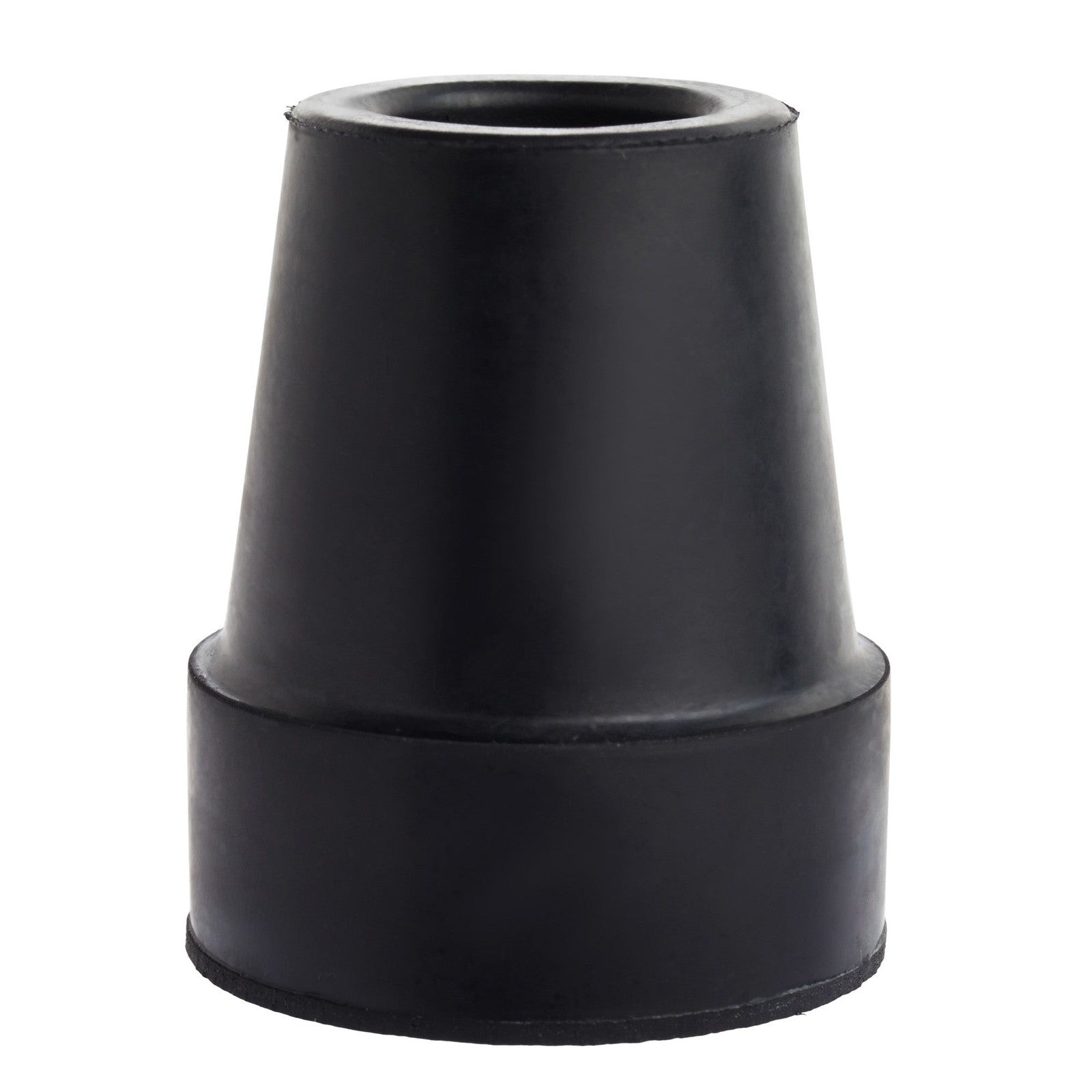 Black rubber cane tip on a white background

