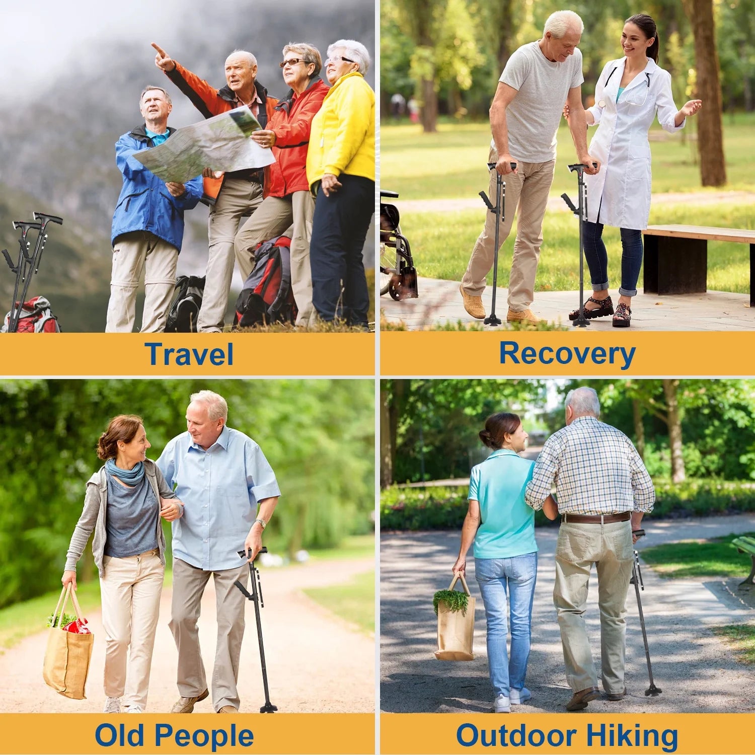 Walking Canes for Men and Women, Foldable, Adjustable, Aluminum Canes with LED Flashlight, Fall Alarm, Free Standing Cane, Pivot Tip, Heavy Duty Walking Sticks for Seniors & Adults