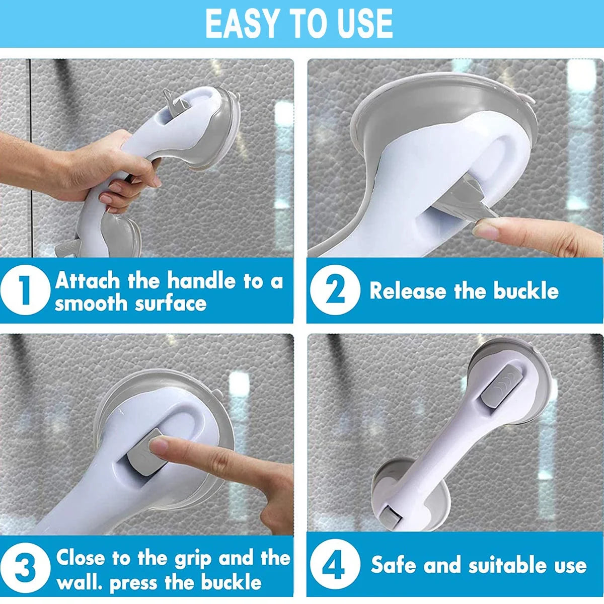 Step-by-step guide on how to use a handheld shower head with suction cups.


