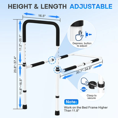 Adjustable walking cane with measurement details on a light blue background