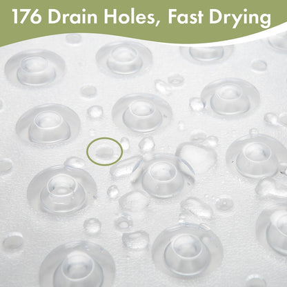 Close-up of a textured surface with drain holes and text '176 Drain Holes, Fast Drying' on a green background.

