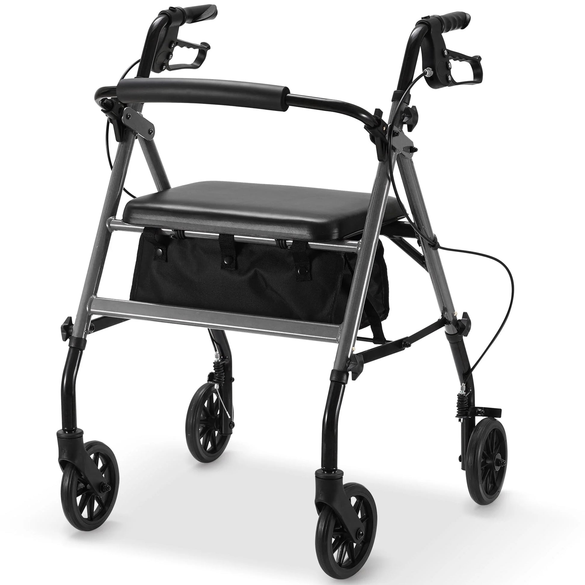 Black and gray walker with wheels on a white background


