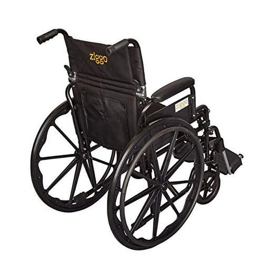 Black wheelchair with 'ziggo' branding on a white background

