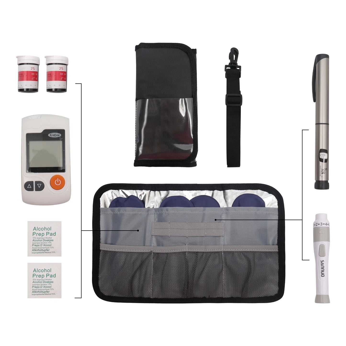 Diabetes Travel Carry Bag Insulin Cooler Case Diabetic Medication Cooler Diabetic Care Organizer with a Shoulder Strap and 4 Ice Packs - Black