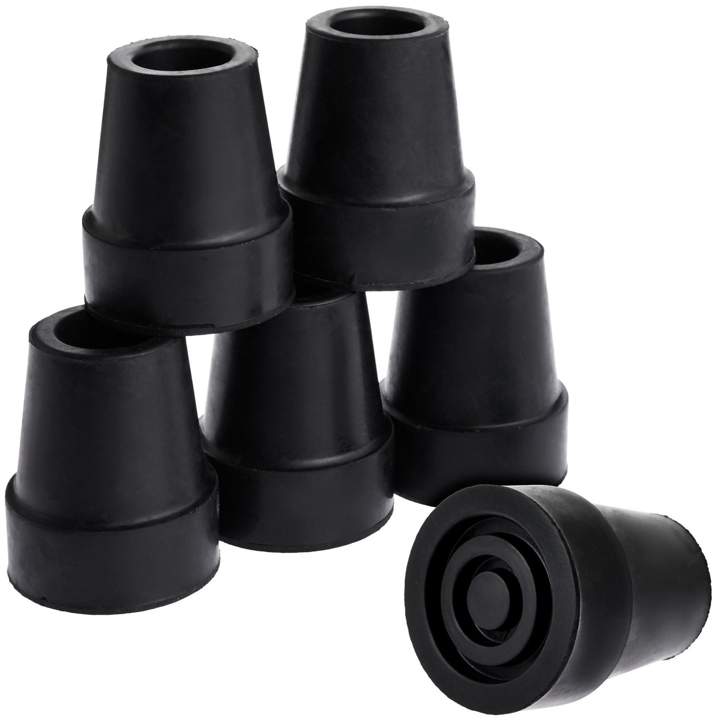 Set of black rubber furniture legs on a white background

