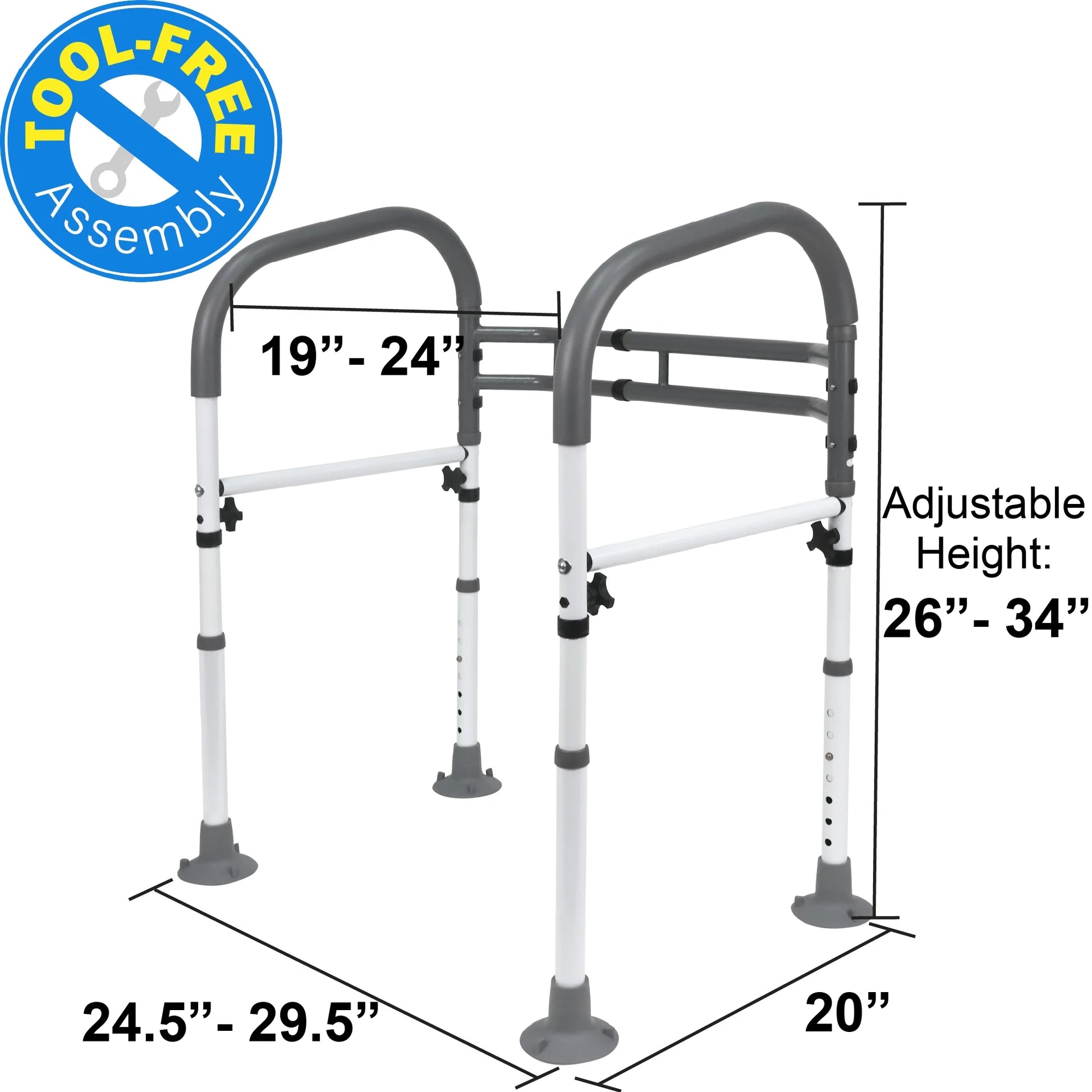 Vaunn toilet safety rails packaging with product features for mobility support and home health care.