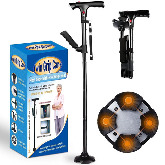 Walking Canes for Men and Women, Foldable, Adjustable, Aluminum Canes with LED Flashlight, Fall Alarm, Free Standing Cane, Pivot Tip, Heavy Duty Walking Sticks for Seniors & Adults